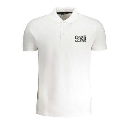 Polo Shirt by Cavalli Class for men in cotton white & print showcases a sharp silhouette, detailed with a refined and sharp for a sophisticated finish.