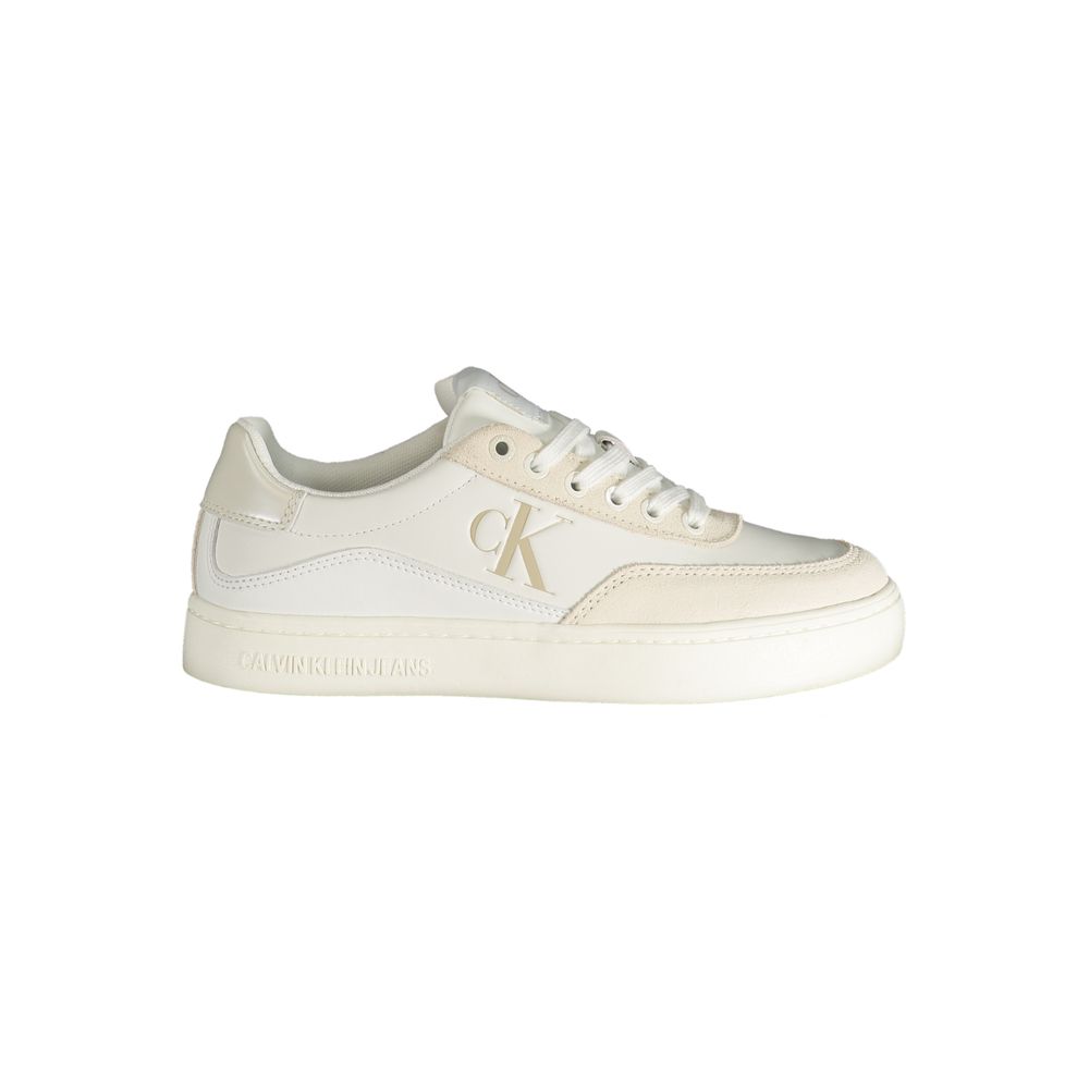Athletic Sneakers by Calvin Klein for women in polyester polyurethane leather white & print showcases an impeccable silhouette, defined by an impeccable athletic style design that perfectly captures the essence of the Women's Athletic Polyester Polyurethane Leather Sneakers.