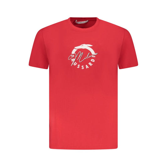T-Shirt by Trussardi for men in cotton red & print showcases a fashionable silhouette, elegantly detailed with a fashionable short-sleeve and crew neckline for a sophisticated, high-fashion look.