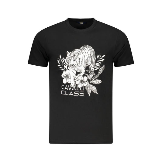 T-Shirt by Cavalli Class for men in cotton black & print showcases a unassuming silhouette, artfully detailed with a refined crew neckline and unassuming short-sleeve for a sophisticated, contemporary look.