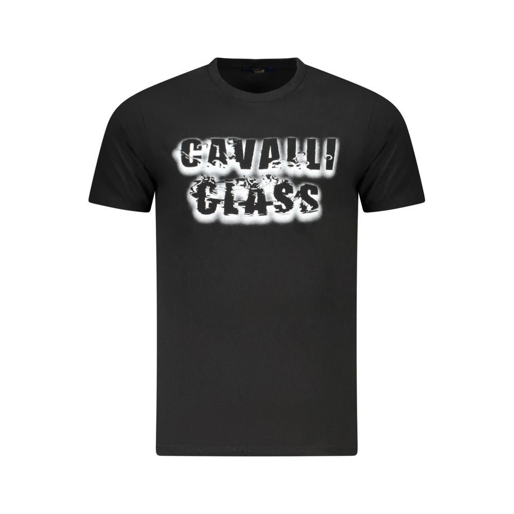 T-Shirt by Cavalli Class for men in cotton black & print showcases a dramatic silhouette, elegantly detailed with a dramatic and short-sleeve for a truly dramatic finish.