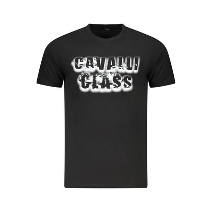 T-Shirt by Cavalli Class for men in cotton black & print showcases a dramatic silhouette, elegantly detailed with a dramatic and short-sleeve for a truly dramatic finish.