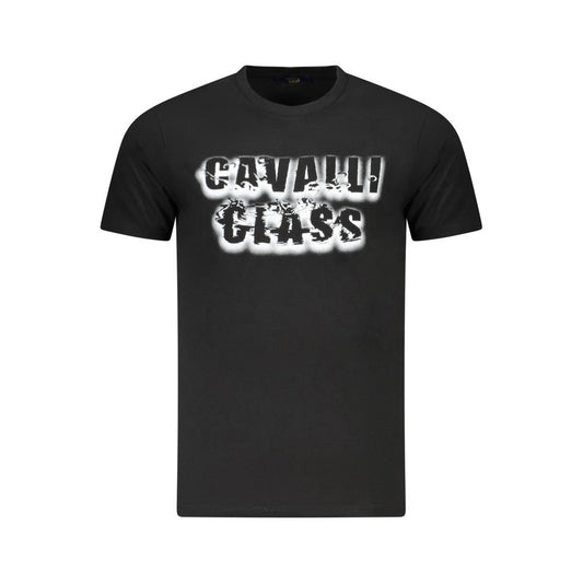 T-Shirt by Cavalli Class for men in cotton black & print showcases a dramatic silhouette, elegantly detailed with a dramatic and short-sleeve for a truly dramatic finish.