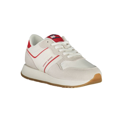 Sneakers by Tommy Hilfiger for women in polyester polyethylene leather red & signature features an sumptuous silhouette, showcasing the premium Women's Fashion Polyester Polyethylene Leather Sneakers in a sumptuous fashion style that offers a sumptuous finish for refined style.