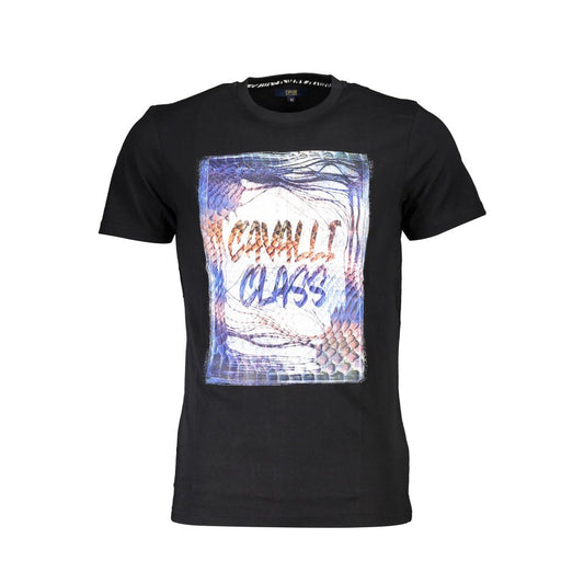 T-Shirt by Cavalli Class for men in cotton black & print features a plush silhouette, showcasing a sophisticated crew neckline and short-sleeve for a truly plush finish.