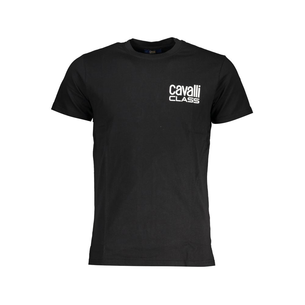 T-Shirt by Cavalli Class for men in cotton black & print features a plush silhouette, showcasing a sophisticated crew neckline and short-sleeve for a truly plush finish.