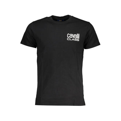 T-Shirt by Cavalli Class for men in cotton black & print features a plush silhouette, showcasing a sophisticated crew neckline and short-sleeve for a truly plush finish.