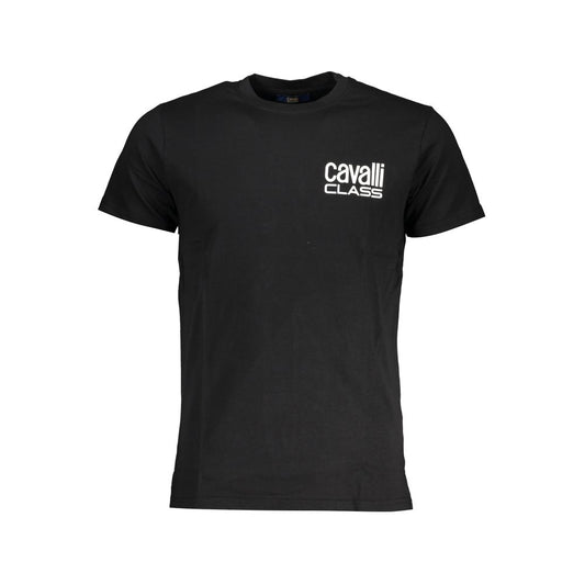 T-Shirt by Cavalli Class for men in cotton black & print features a plush silhouette, showcasing a sophisticated crew neckline and short-sleeve for a truly plush finish.