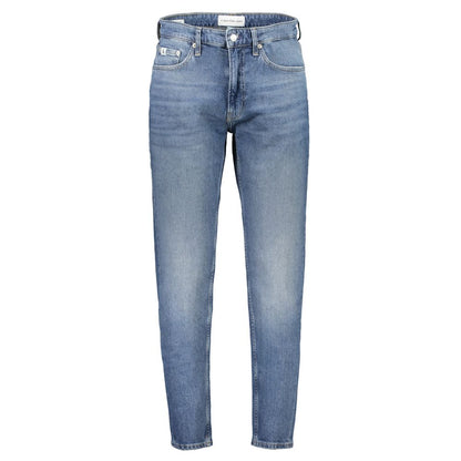 Jeans by Calvin Klein for men in stretch denim cotton blue features an sophisticated and tapered-leg & regular-fit with a precise long, creating a sophisticated and sophisticated silhouette.
