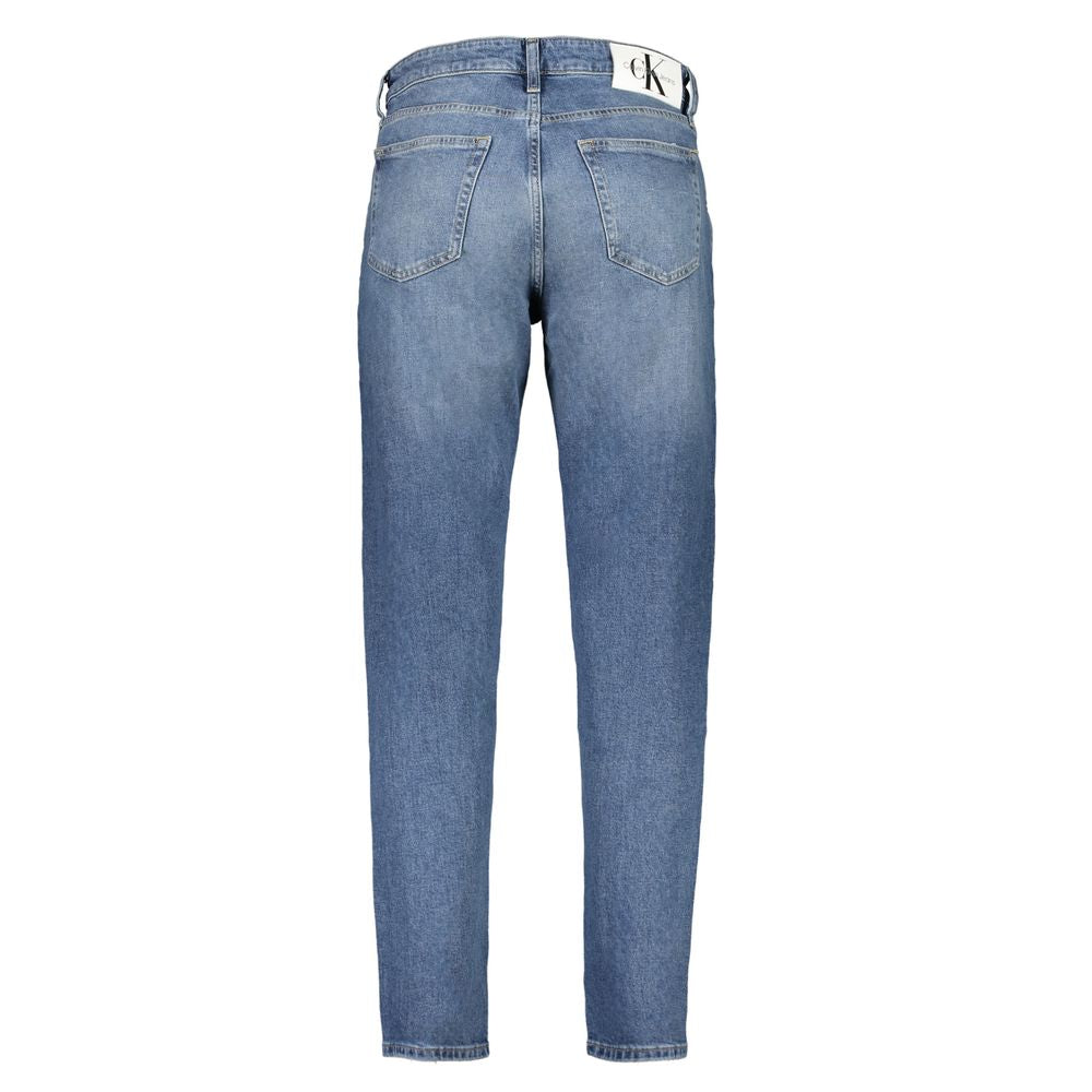 Jeans by Calvin Klein for men in stretch denim cotton blue features an refined tailoring silhouette, showcasing a premium tapered-leg & regular-fit with a and long cut for a refined tailoring look.