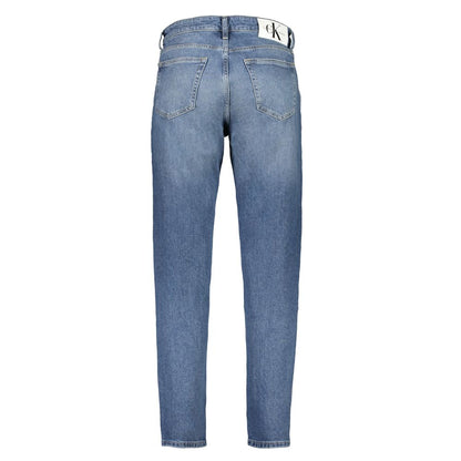 Jeans by Calvin Klein for men in stretch denim cotton blue features an refined tailoring silhouette, showcasing a premium tapered-leg & regular-fit with a and long cut for a refined tailoring look.