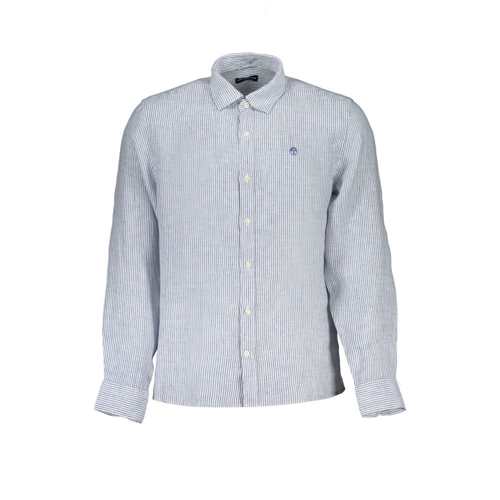 Shirt by North Sails for men in organic cotton & linen blue & striped presents a discerning silhouette, showcasing a sophisticated and for a truly discerning finish.