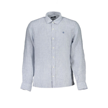 Shirt by North Sails for men in organic cotton & linen blue & striped presents a discerning silhouette, showcasing a sophisticated and for a truly discerning finish.