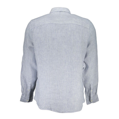Shirt by North Sails for men in organic cotton & linen blue & striped features an polished silhouette, showcasing a sophisticated and detail for a truly polished finish.
