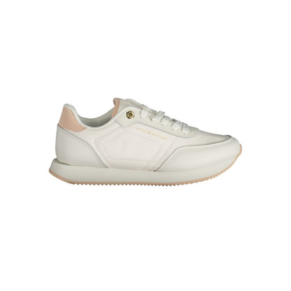 Sneakers by Tommy Hilfiger for women in polyester white presents a sumptuous silhouette as Women's Fashion Polyester Sneakers, expertly defined by a sumptuous fashion style for a sumptuous, high-fashion look.