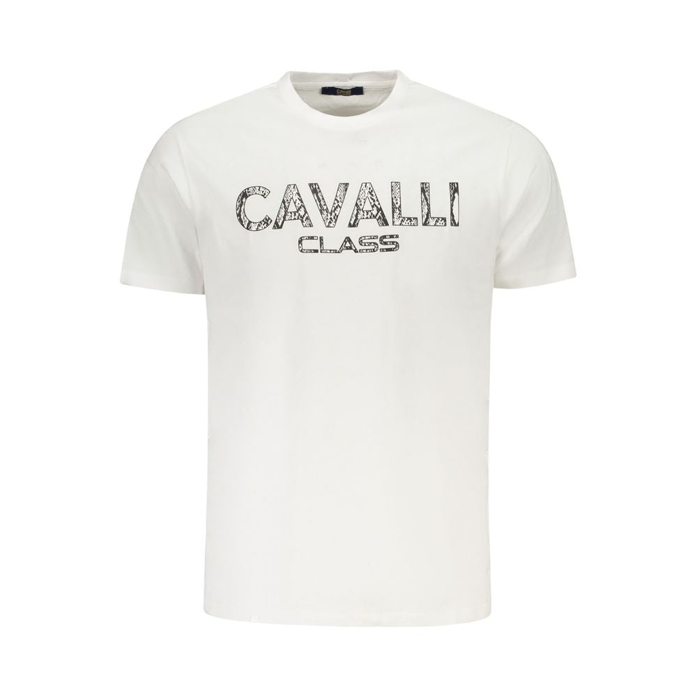 T-Shirt by Cavalli Class for men in cotton white, signature & print showcases a dramatic silhouette, elegantly detailed with a dramatic and for a truly dramatic finish.