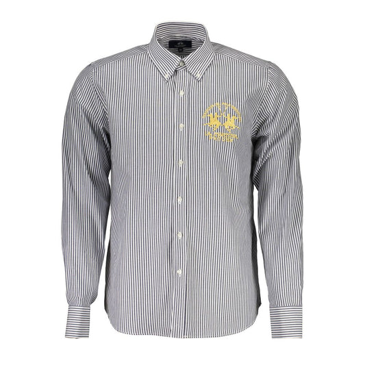 Shirt by La Martina for men in cotton blue showcases a sleek silhouette, elegantly detailed with a sleek button-down-collar neckline and for a sleek finish.