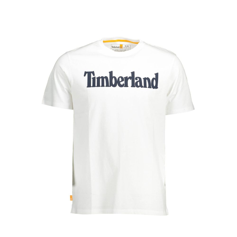 T-Shirt by Timberland for men in organic cotton white & print showcases a fashionable silhouette, elegantly detailed with a fashionable short-sleeve and crew neckline for a sophisticated, high-fashion look.