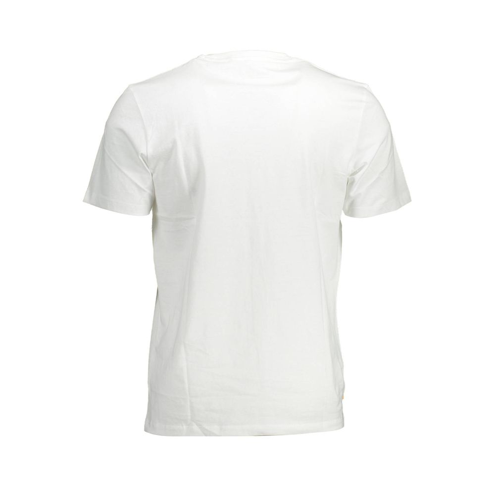T-Shirt by Timberland for men in organic cotton white & print features a plush silhouette, showcasing a sophisticated crew neckline and for a truly plush finish.