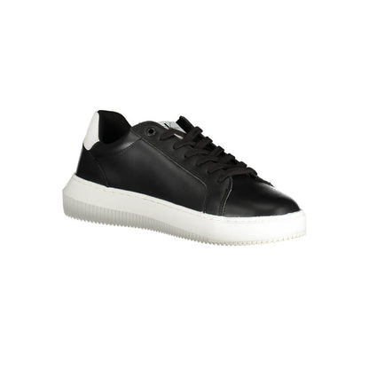 Athletic Sneakers by Calvin Klein for men in polyester polyethylene leather black, signature & print features an architectural silhouette, showcasing the premium athletic style of the Men's Athletic Polyester Polyethylene Leather Sneakers with an architectural finish.