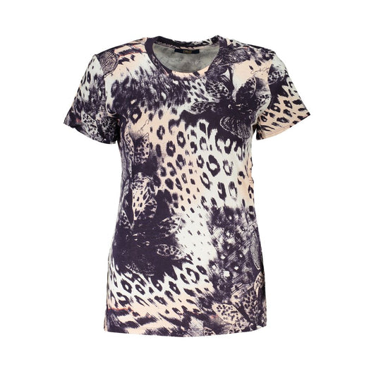 T-Shirt by Cavalli Class for women in stretch cotton pink, patterned & print showcases a unassuming silhouette, artfully detailed with a refined wide-neck neckline and unassuming short-sleeve for a sophisticated, contemporary look.