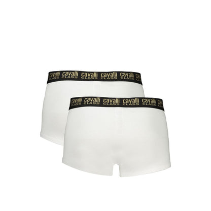 Underwear Boxer Briefs by Cavalli Class for men in stretch cotton plush white & print features an contoured silhouette, artfully capturing the essence of the contoured Aren Men's Stretch Cotton Plush Underwear Boxer Briefs design for a sophisticated look.
