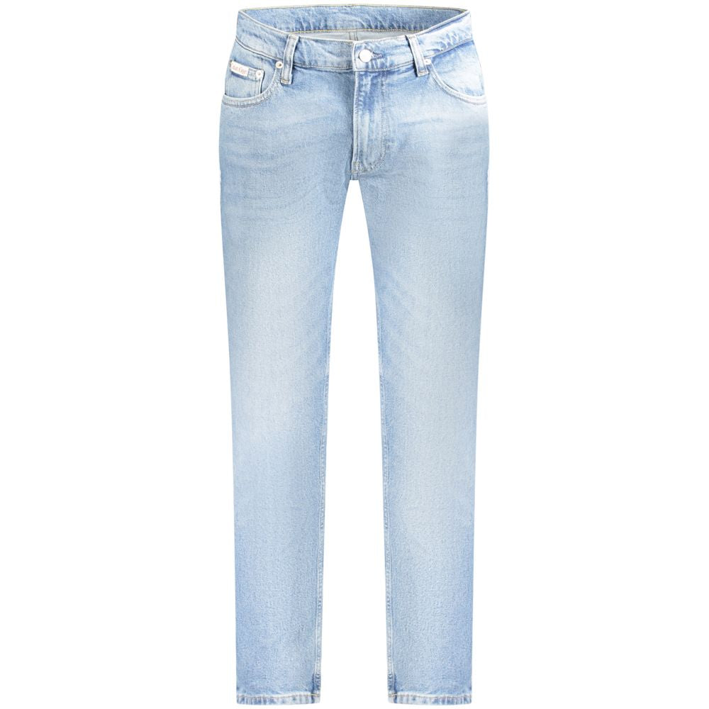 Jeans by Calvin Klein for men in stretch denim cotton light-blue & signature presents a tailored silhouette, showcasing a tailored and long cut with a refined for a truly tailored aesthetic.