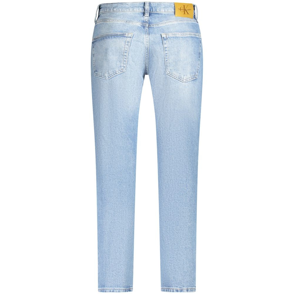 Jeans by Calvin Klein for men in stretch denim cotton light-blue & signature features a polished silhouette with a polished , reaching a polished long and finished with a polished .