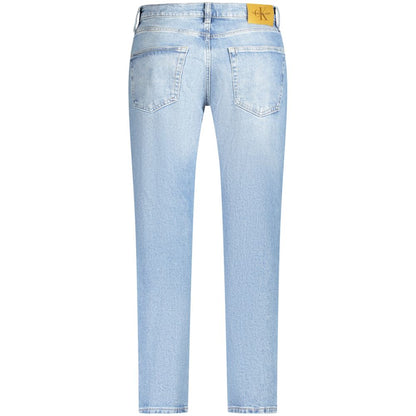 Jeans by Calvin Klein for men in stretch denim cotton light-blue & signature features a polished silhouette with a polished , reaching a polished long and finished with a polished .