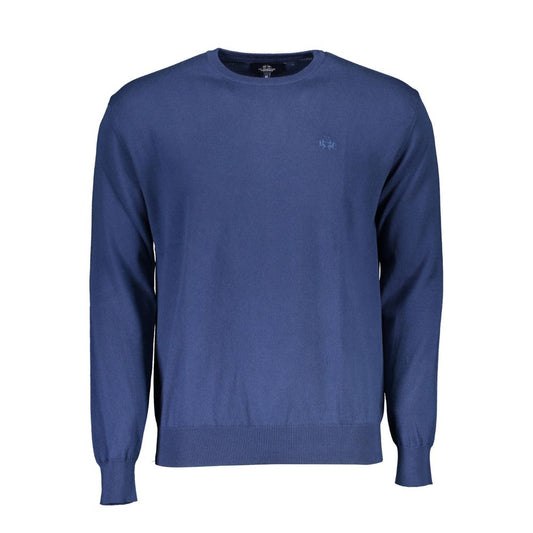 Sweater by La Martina for men in cotton blue features an tactile silhouette, showcasing a sophisticated crew neckline and tactile for a refined finish.