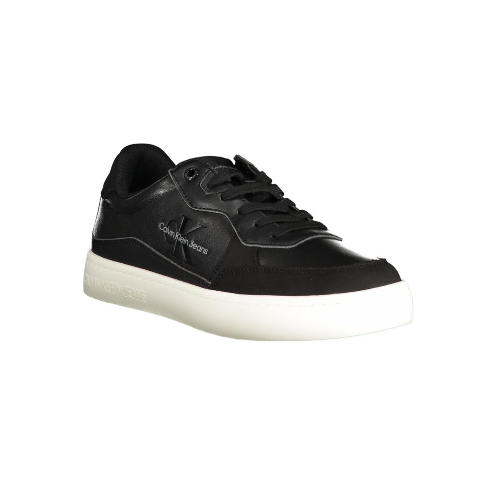 Athletic Sneakers by Calvin Klein for men in polyester polyethylene leather black features an architectural silhouette, showcasing the premium athletic style of the Men's Athletic Polyester Polyethylene Leather Sneakers with an architectural finish.