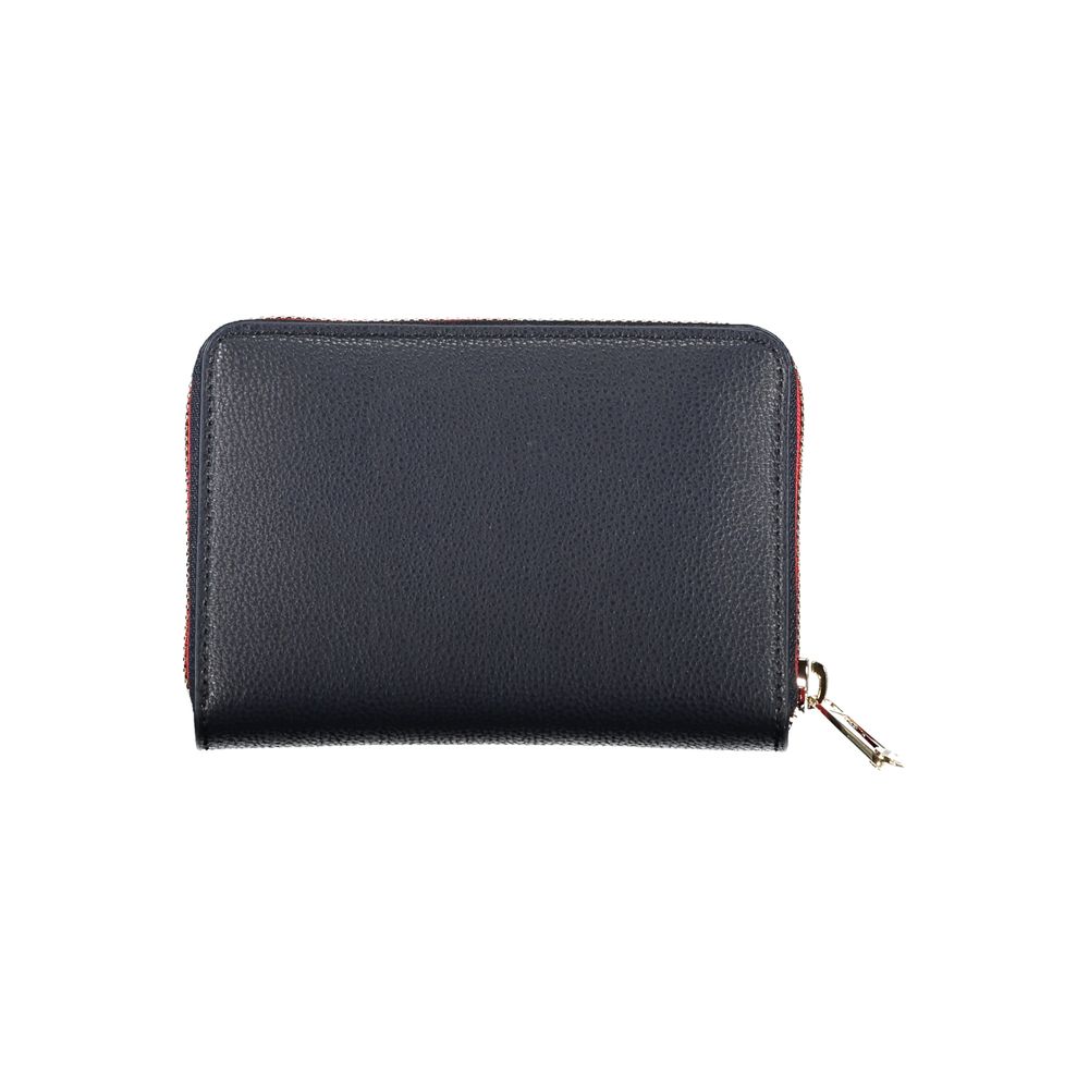 Wallet by Tommy Hilfiger for women in polyester & polyethylene blue & signature showcases a discerning silhouette, artfully capturing the essence of Polyester & Polyethylene Wallet with its functional eco-friendly.