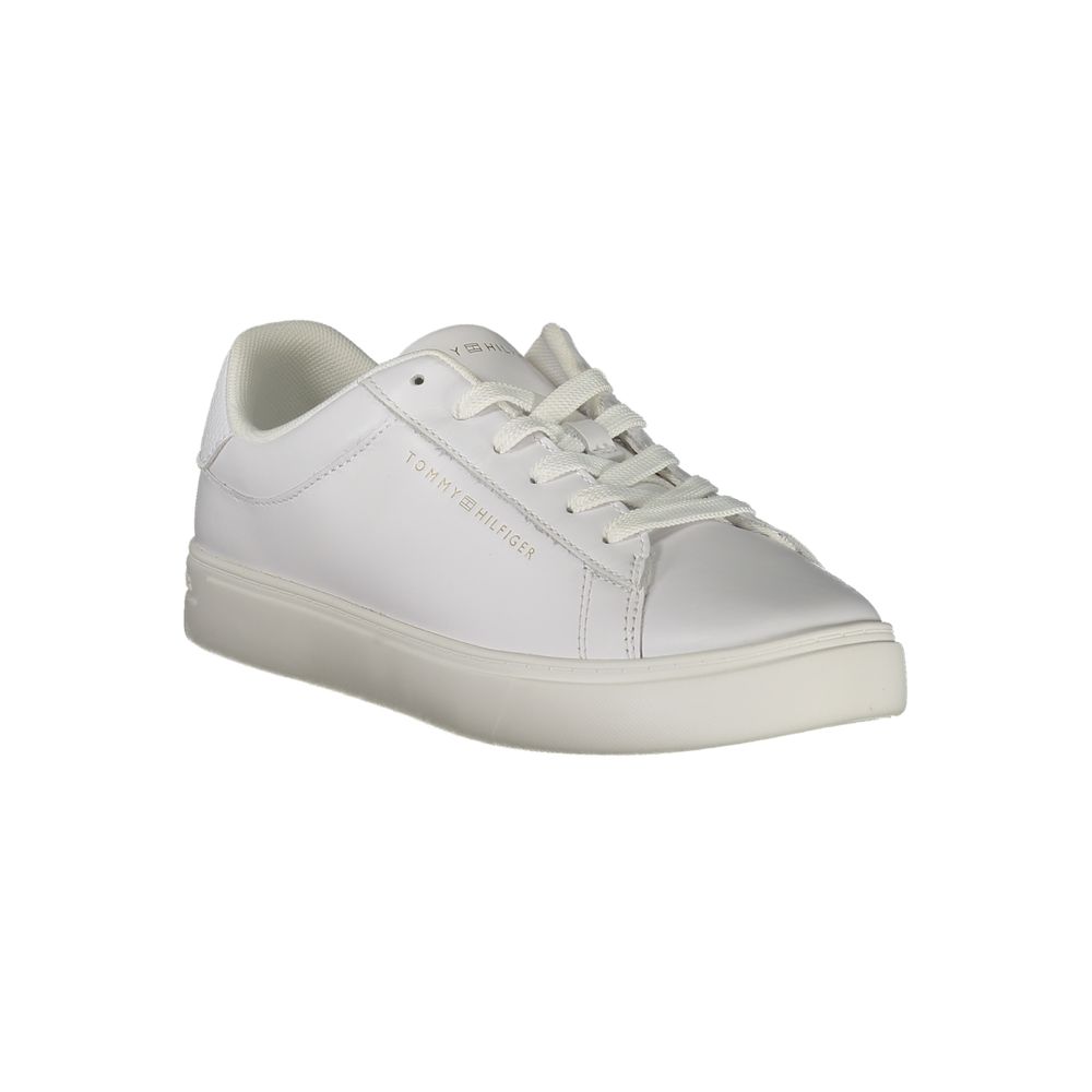 Sneakers by Tommy Hilfiger for women in polyester polyethylene leather white & signature presents a sumptuous silhouette from the Women's Casual Polyester Polyethylene Leather Sneakers collection, showcasing a sumptuous casual style for an elevated aesthetic.