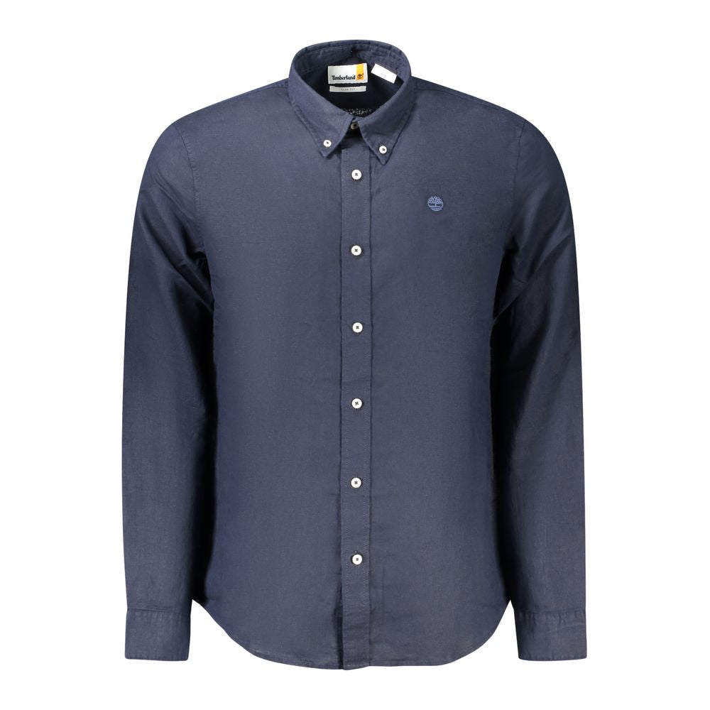 Shirt by Timberland for men in cotton blue presents a discerning silhouette, showcasing a sophisticated button-down-collar neckline and for a truly discerning finish.