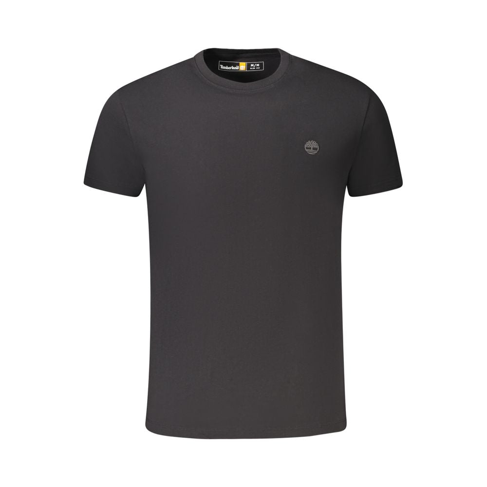 T-Shirt by Timberland for men in cotton black showcases a unassuming silhouette, artfully detailed with a refined crew neckline and unassuming short-sleeve for a sophisticated, contemporary look.