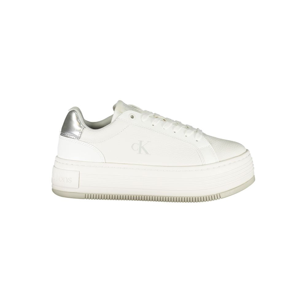 Sneakers by Calvin Klein for women in polyester polyethylene leather silver & white features an sumptuous design from the Women's Fashion Polyester Polyethylene Leather Sneakers collection, highlighting a sumptuous fashion style for a premium, high-fashion look.