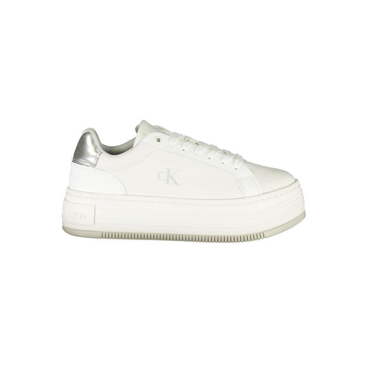 Sneakers by Calvin Klein for women in polyester polyethylene leather silver & white features an sumptuous design from the Women's Fashion Polyester Polyethylene Leather Sneakers collection, highlighting a sumptuous fashion style for a premium, high-fashion look.