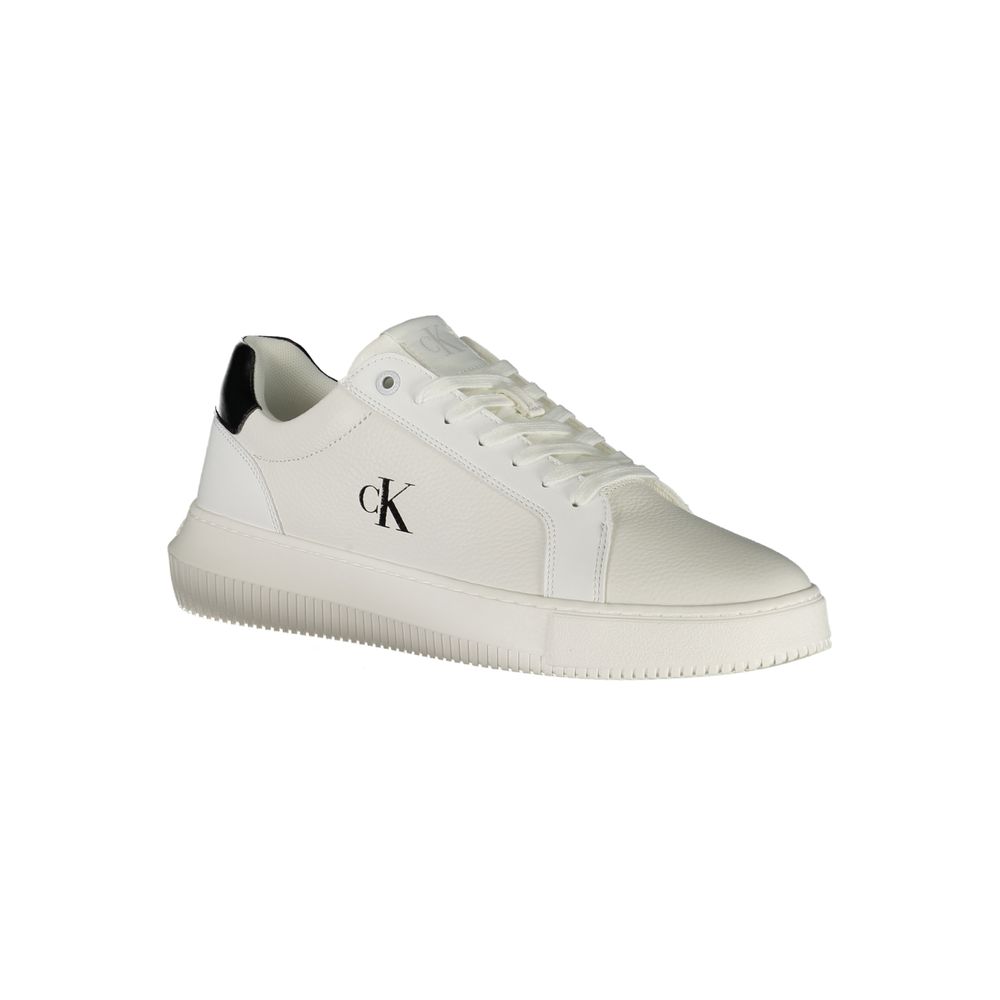 Athletic Sneakers by Calvin Klein for men in polyester polyethylene leather black, white & print features an architectural silhouette, showcasing the premium athletic style of the Crisp Men's Athletic Polyester Polyethylene Leather Sneakers with an architectural finish.