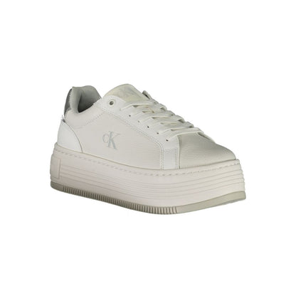 Sneakers by Calvin Klein for women in polyester polyethylene leather silver & white presents a sumptuous silhouette from the Women's Fashion Polyester Polyethylene Leather Sneakers collection, showcasing a sumptuous fashion style for an elevated aesthetic.