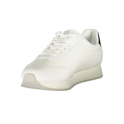 Sneakers by Calvin Klein for men in polyester polyethylene leather black & white presents a sumptuous silhouette as Men's Fashion Polyester Polyethylene Leather Sneakers, expertly defined by a sumptuous fashion style for a sumptuous, high-fashion look.