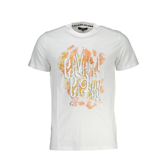 T-Shirt by Cavalli Class for men in cotton white & print showcases a unassuming silhouette, artfully detailed with a refined and unassuming short-sleeve for a sophisticated, contemporary look.