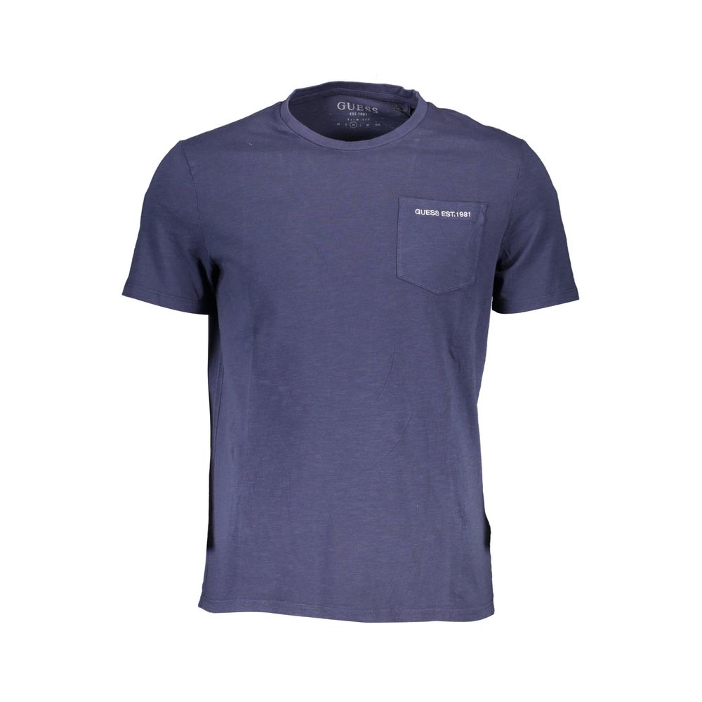 T-Shirt by Guess Jeans for men in organic cotton blue showcases a dramatic silhouette, elegantly detailed with a dramatic crew neckline and short-sleeve for a truly dramatic finish.