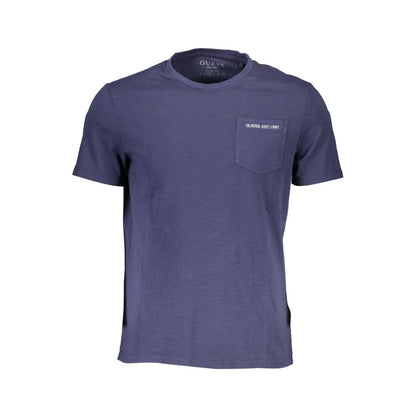 T-Shirt by Guess Jeans for men in organic cotton blue showcases a dramatic silhouette, elegantly detailed with a dramatic crew neckline and short-sleeve for a truly dramatic finish.