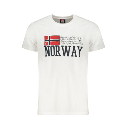 T-Shirt by Norway 1963 for men in cotton white & print features an edgy silhouette, meticulously detailed with a sophisticated short-sleeve and crew neckline for a truly edgy finish.