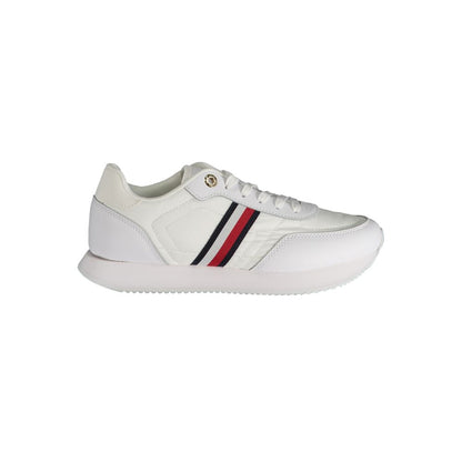 Sneakers by Tommy Hilfiger for women in polyester white features an sumptuous silhouette, showcasing the premium Women's Fashion Polyester Sneakers in a sumptuous fashion style that offers a sumptuous finish for refined style.
