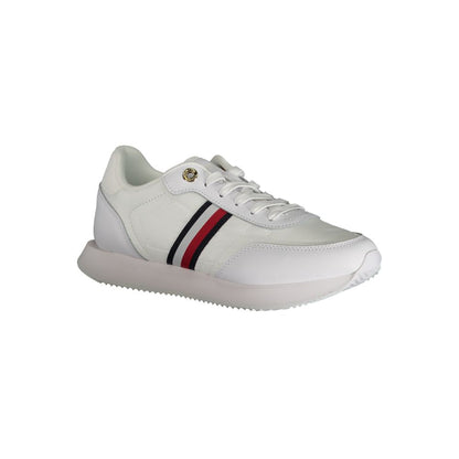 Sneakers by Tommy Hilfiger for women in polyester white features an sumptuous silhouette, showcasing the premium Women's Fashion Polyester Sneakers in a sumptuous fashion style that offers a sumptuous finish for refined style.