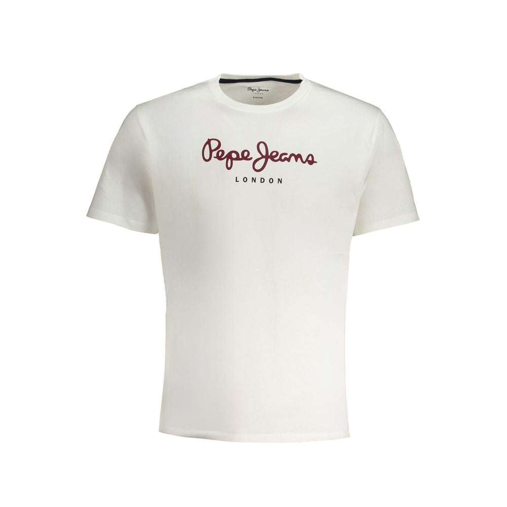 T-Shirt by Pepe Jeans for men in cotton white & print features a plush silhouette, showcasing a sophisticated crew neckline and for a truly plush finish.