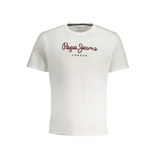 T-Shirt by Pepe Jeans for men in cotton white & print features a plush silhouette, showcasing a sophisticated crew neckline and for a truly plush finish.