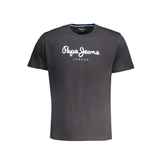 T-Shirt by Pepe Jeans for men in cotton black & print showcases a unassuming silhouette, artfully detailed with a refined crew neckline and unassuming for a sophisticated, contemporary look.