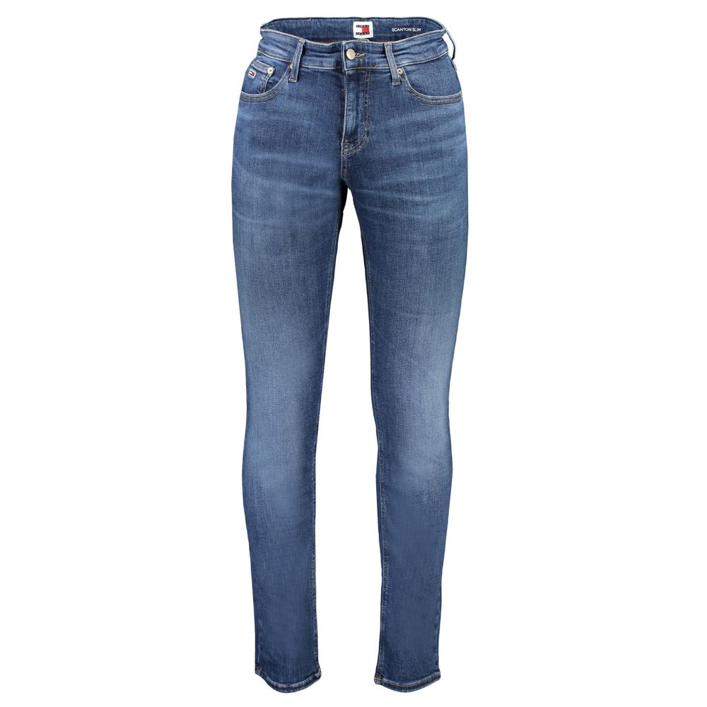 Jeans by Tommy Hilfiger for men in cotton blue features a polished silhouette with a polished slim, reaching a polished long and finished with a polished .